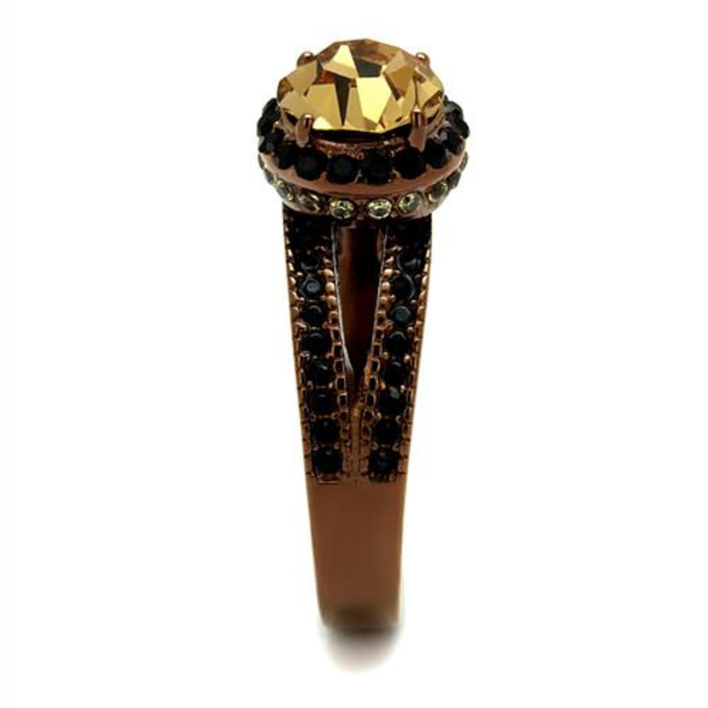 ARTK2654 Brown Plated Stainless Steel Women's 3.35Ct Round Smoked Crystal Engagement Ring